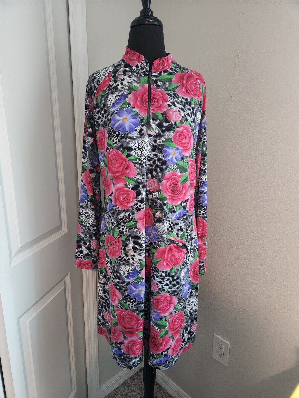 IBKUL Pink Rose & Purple Floral Long Sleeve Dress